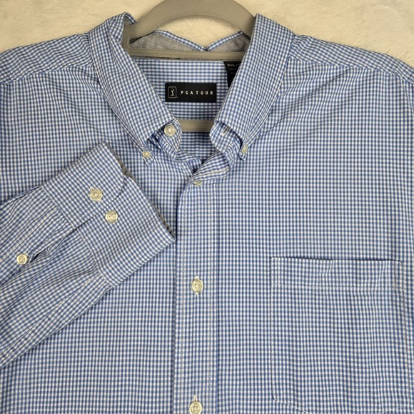 PGA Tour Other - PGA Tour Men's Blue White‎ Gingham Button Down Shirt Size XXL Long Sleeve